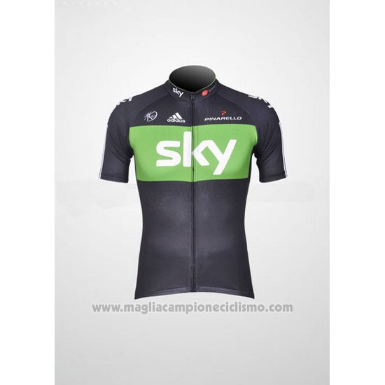 2012 Abbigliamento Ciclismo Sky Nero e Verde Manica Corta e Salopette